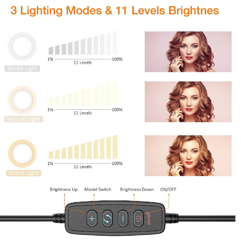 JEEMAX 6" LED Ring Light Kit with Stand Dimmable 6000K For Makeup Phone Camera - Picture 2 of 6